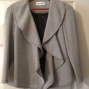 Calvin Klein black and white ruffle blazer